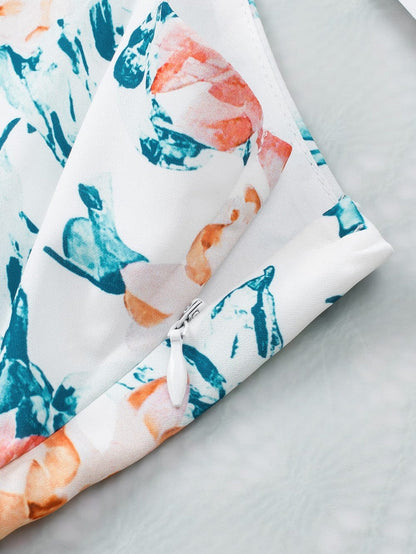 Elegant Orange Floral Wide Leg Jumpsuit with Spaghetti Straps