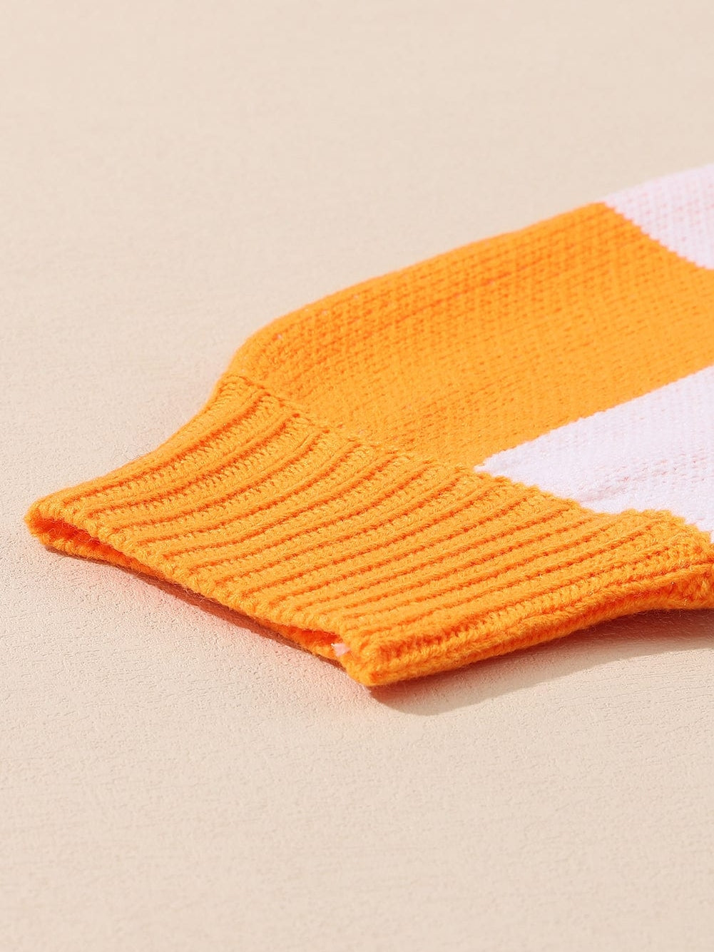 Elegant Orange Plaid Bishop Sleeve Sweater