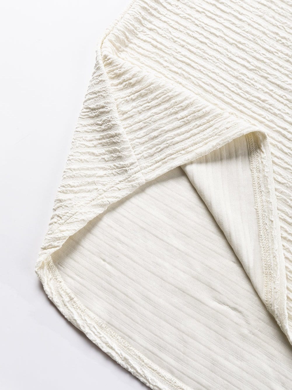 Elegant Pale Khaki Textured V Neck T-shirt with Wide Sleeves