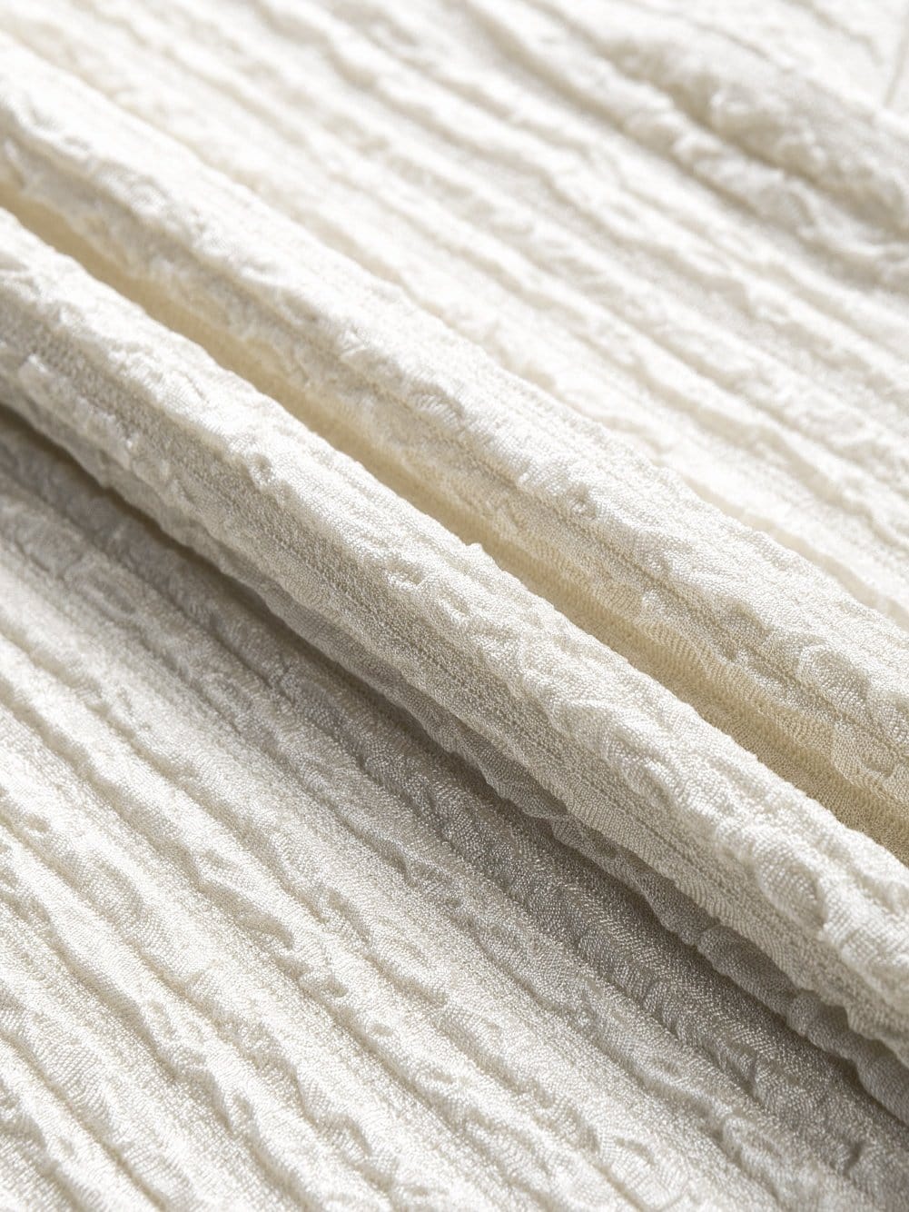 Elegant Pale Khaki Textured V Neck T-shirt with Wide Sleeves