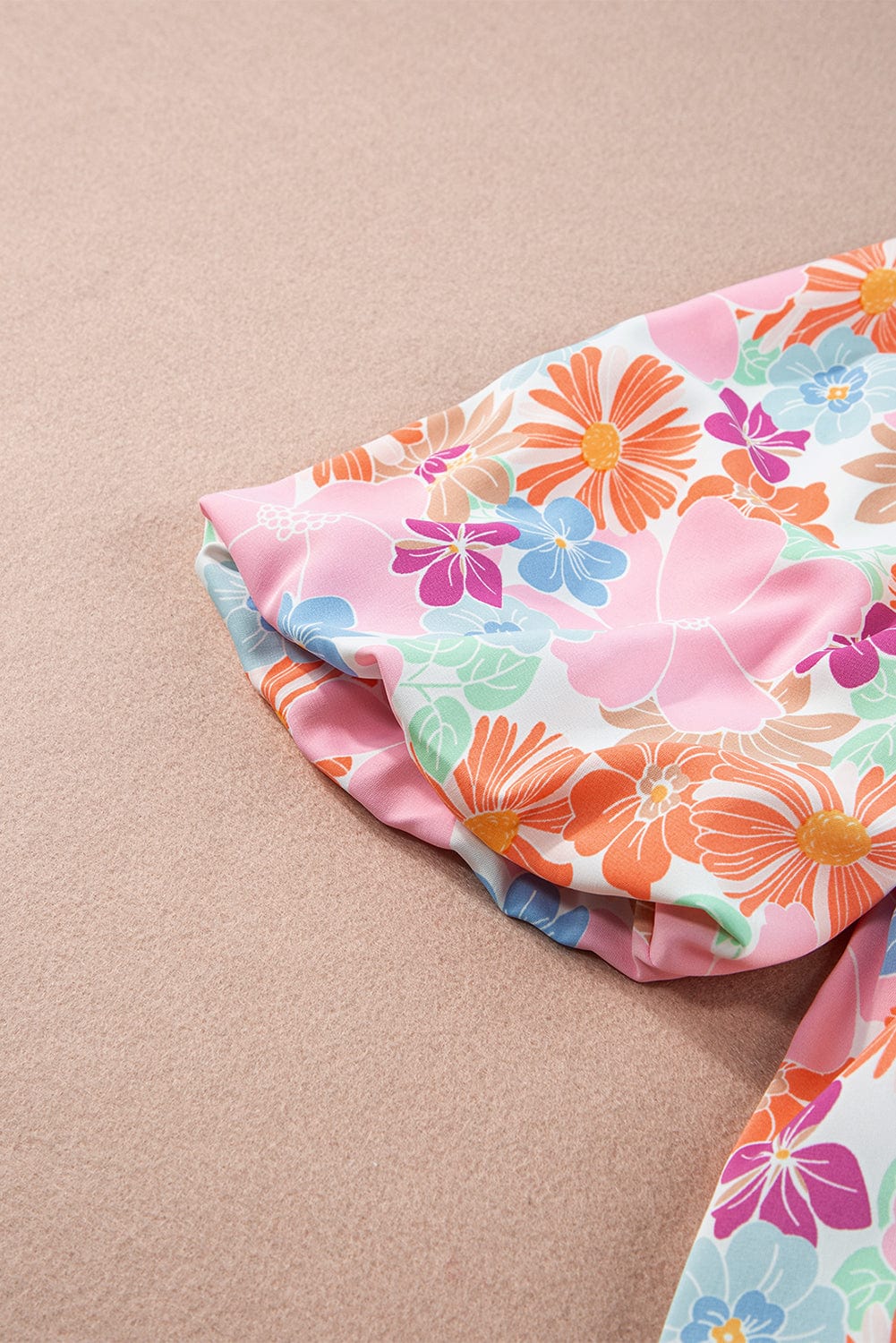 Elegant Pink Floral Babydoll Blouse with Puff Sleeves