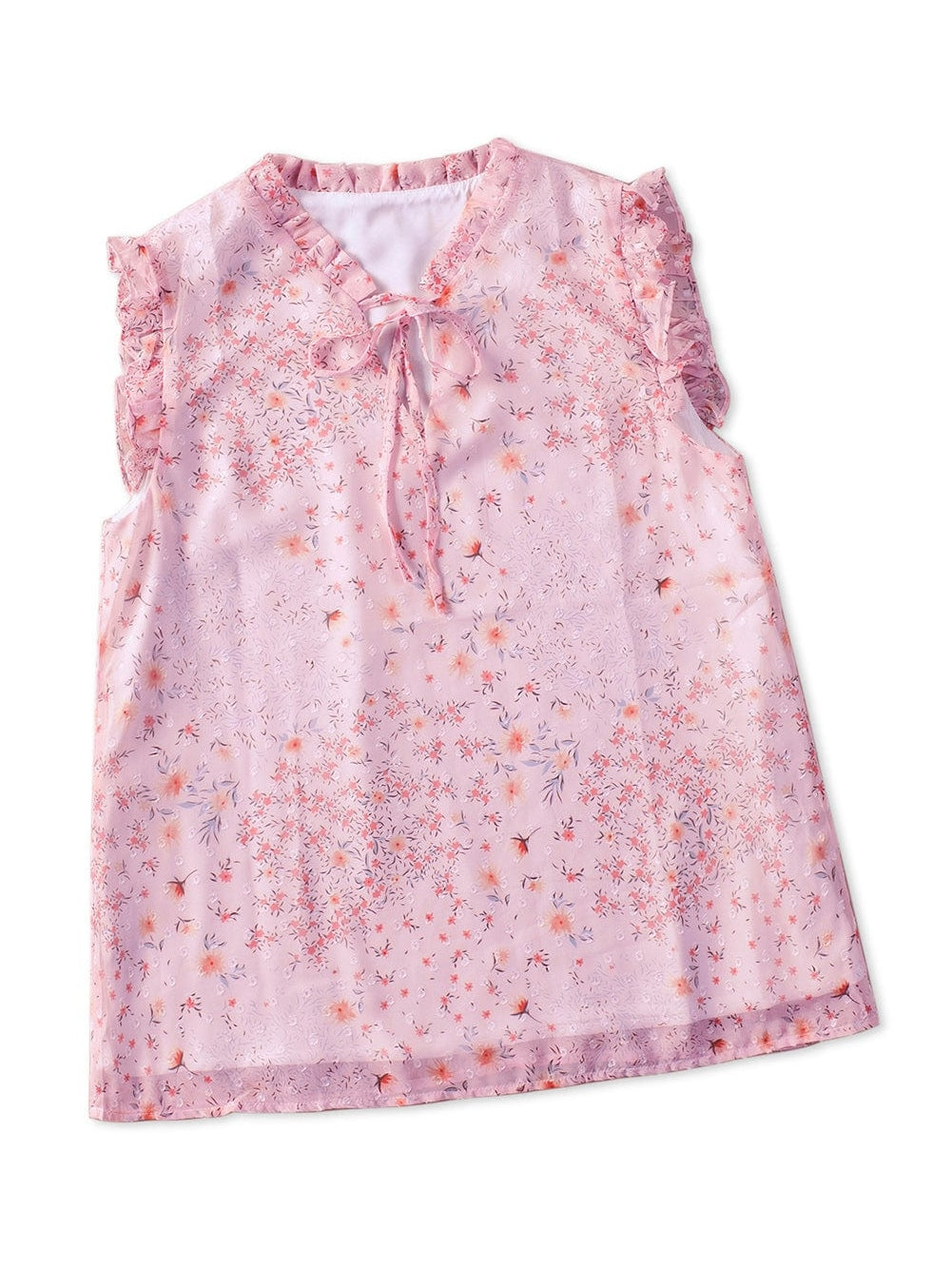 Elegant Pink Floral Bohemian Top with Ruffle Details