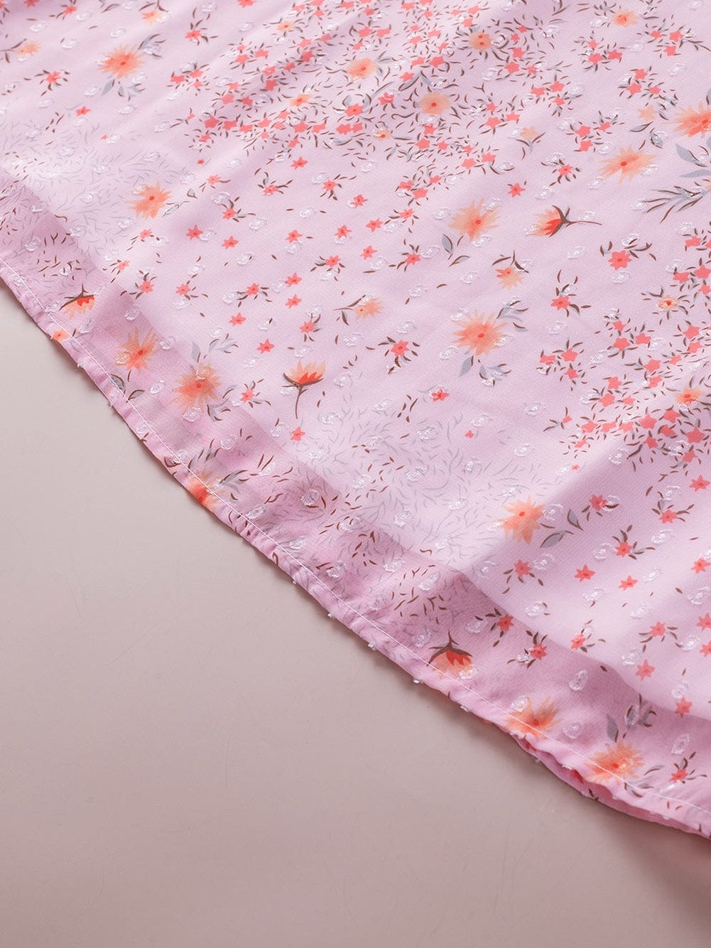 Elegant Pink Floral Bohemian Top with Ruffle Details