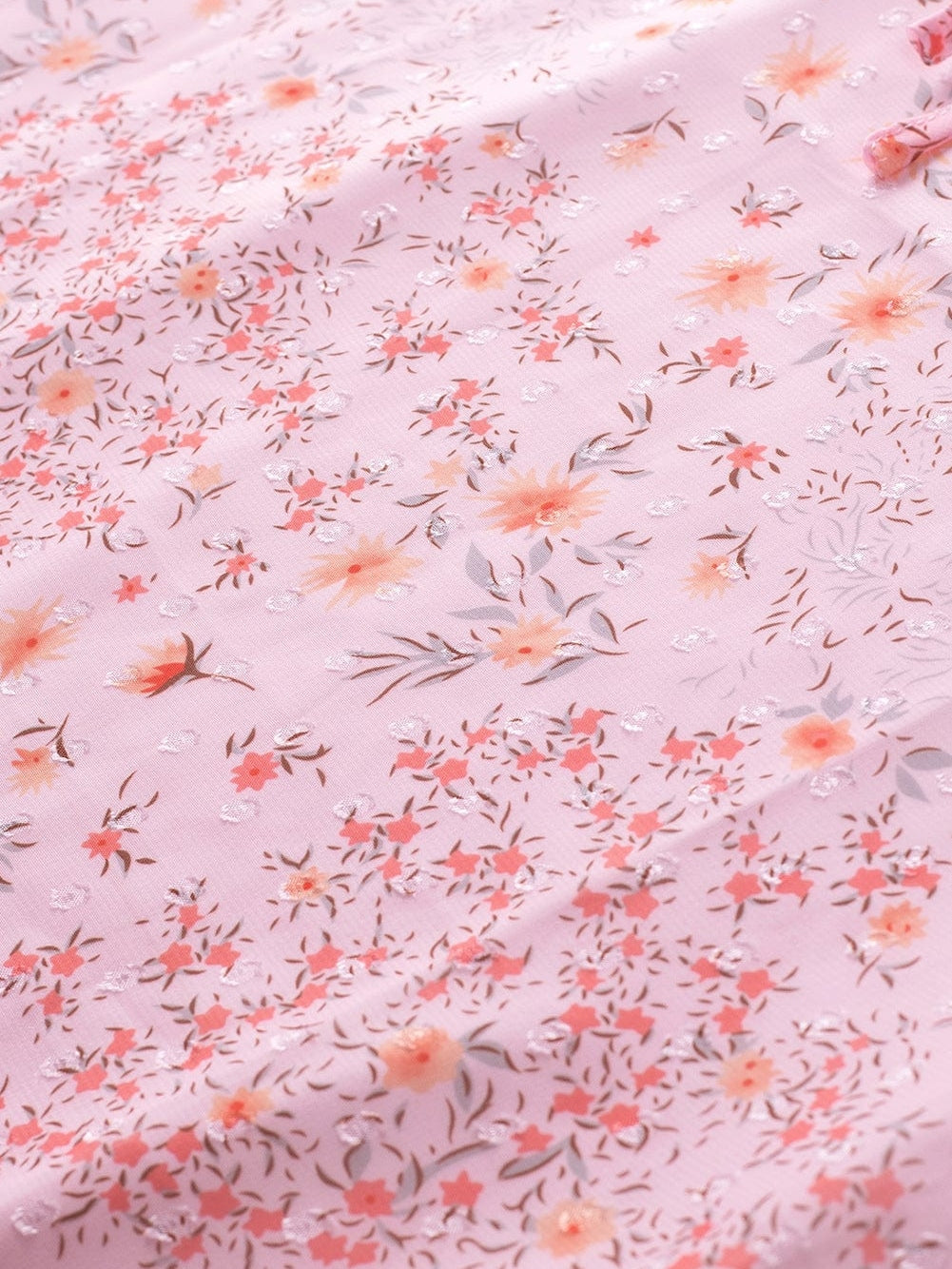 Elegant Pink Floral Bohemian Top with Ruffle Details