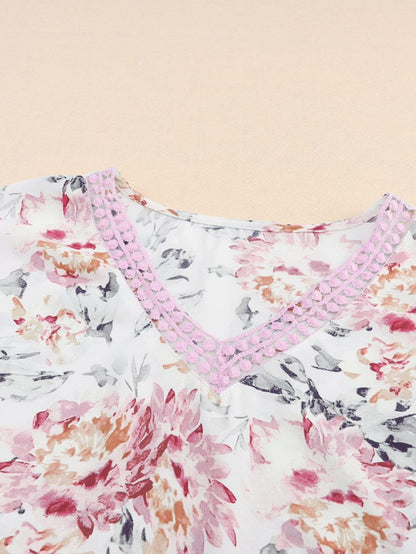 Elegant Pink Floral Lace Accent Sleeveless Top