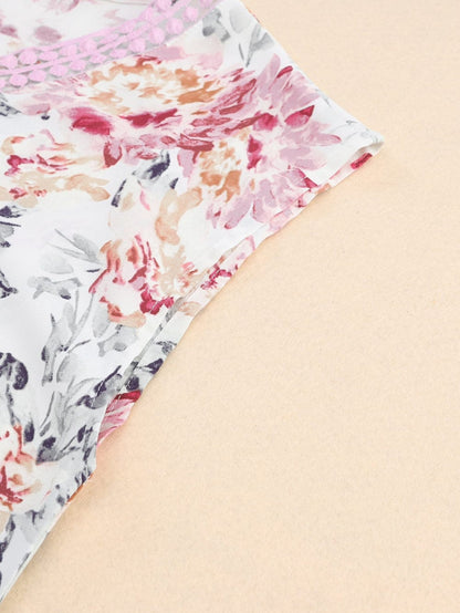 Elegant Pink Floral Lace Accent Sleeveless Top