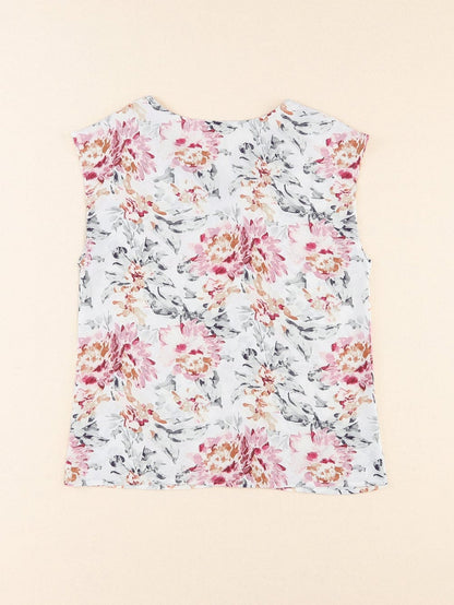 Elegant Pink Floral Lace Accent Sleeveless Top