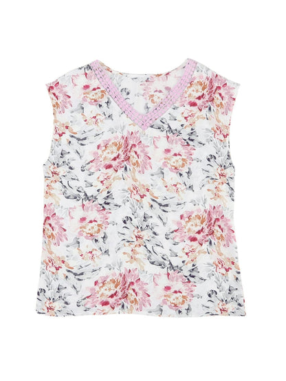 Elegant Pink Floral Lace Accent Sleeveless Top