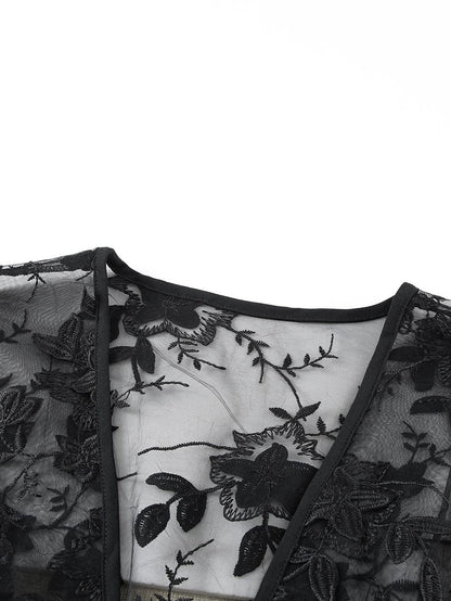 Elegant Pink Floral Lace Kimono Cover-Up