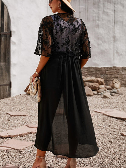 Elegant Pink Floral Lace Kimono Cover-Up