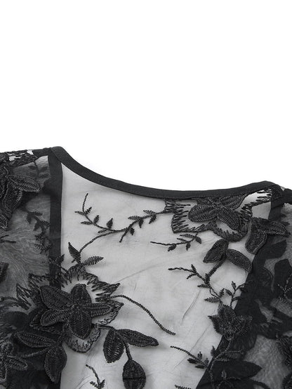 Elegant Pink Floral Lace Kimono Cover-Up