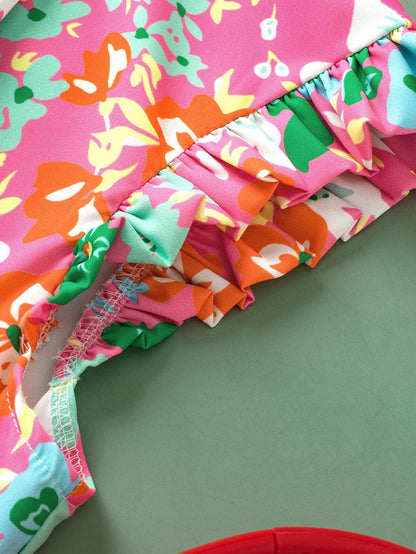 Elegant Pink Floral Ruffle Tank Top