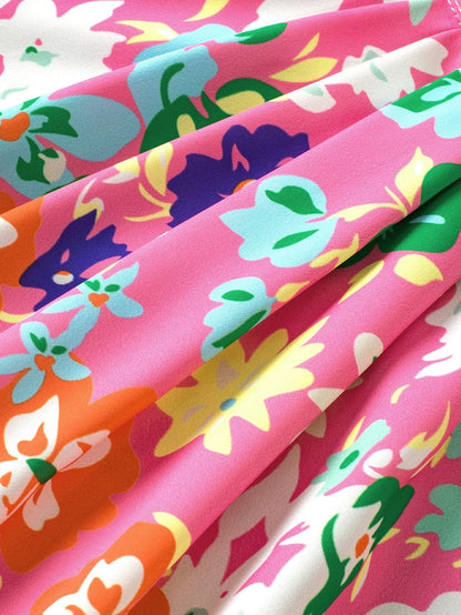 Elegant Pink Floral Ruffle Tank Top