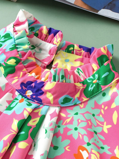 Elegant Pink Floral Ruffle Tank Top