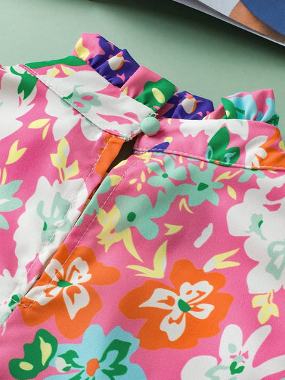 Elegant Pink Floral Ruffle Tank Top