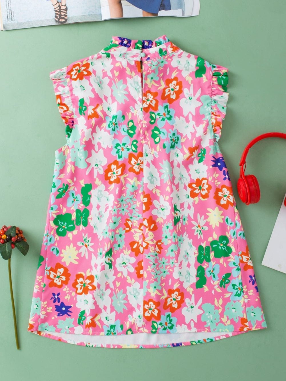 Elegant Pink Floral Ruffle Tank Top