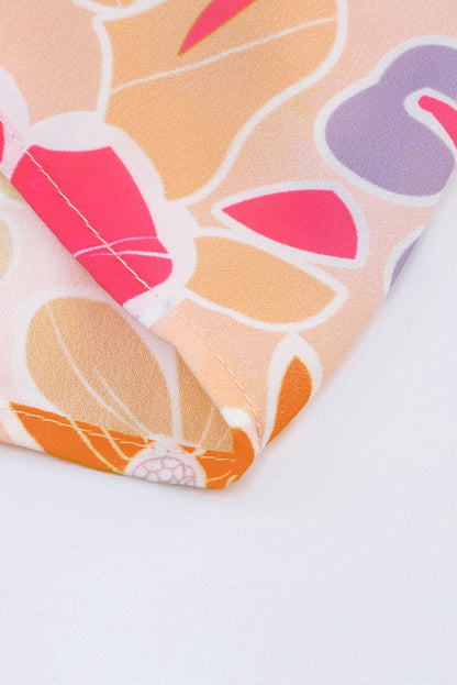 Elegant Pink Floral Smocked Puff Sleeve Peplum Top