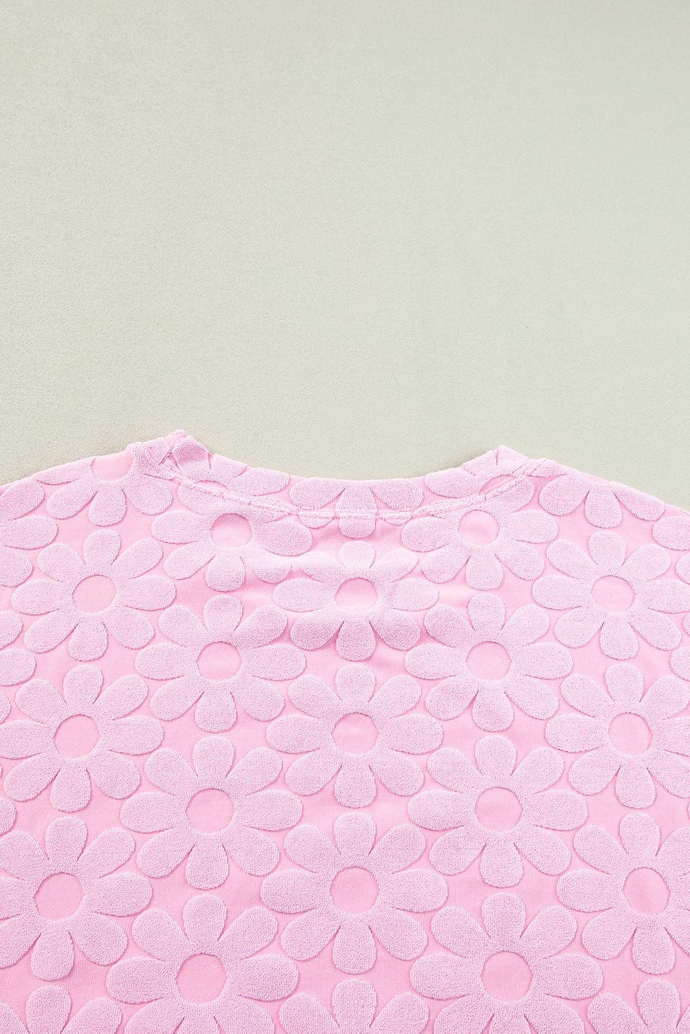 Elegant Pink Floral Textured Lounge Set with Short Sleeve Top and Shorts