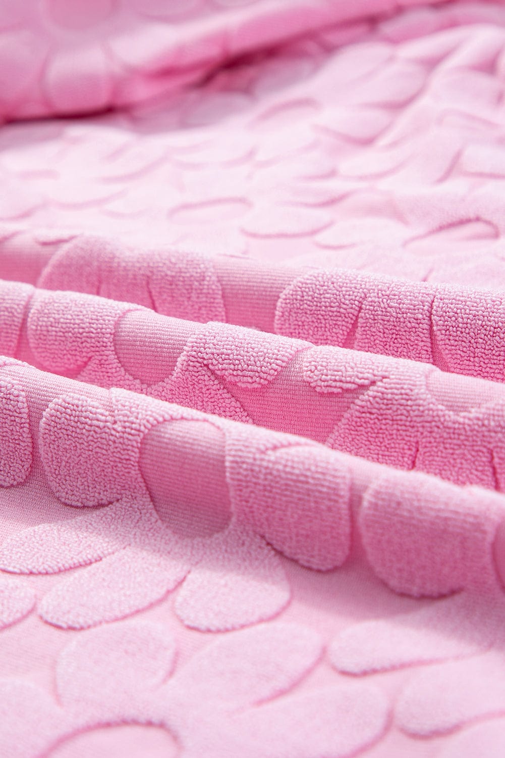 Elegant Pink Floral Textured Lounge Set with Short Sleeve Top and Shorts