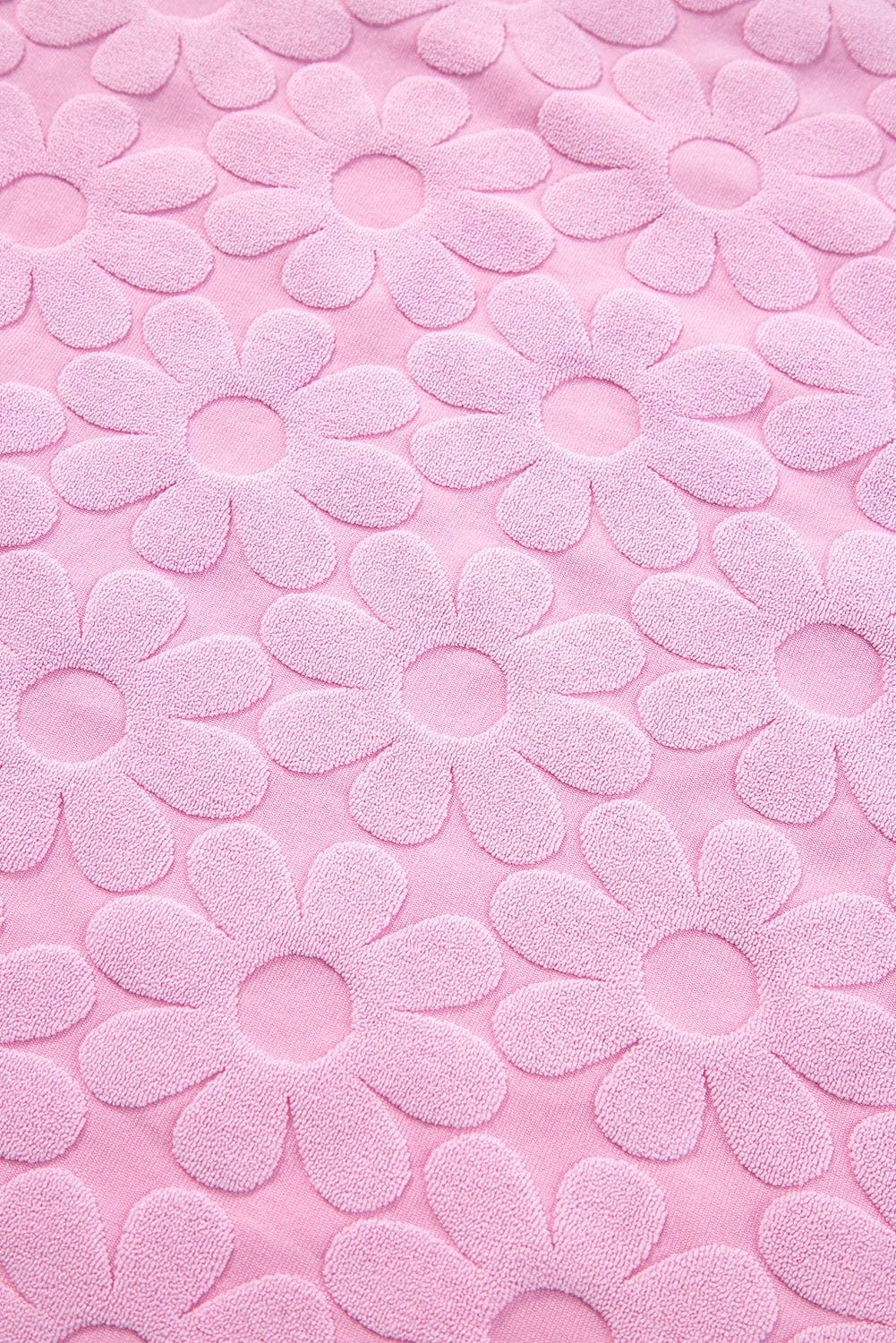 Elegant Pink Floral Textured Lounge Set with Short Sleeve Top and Shorts