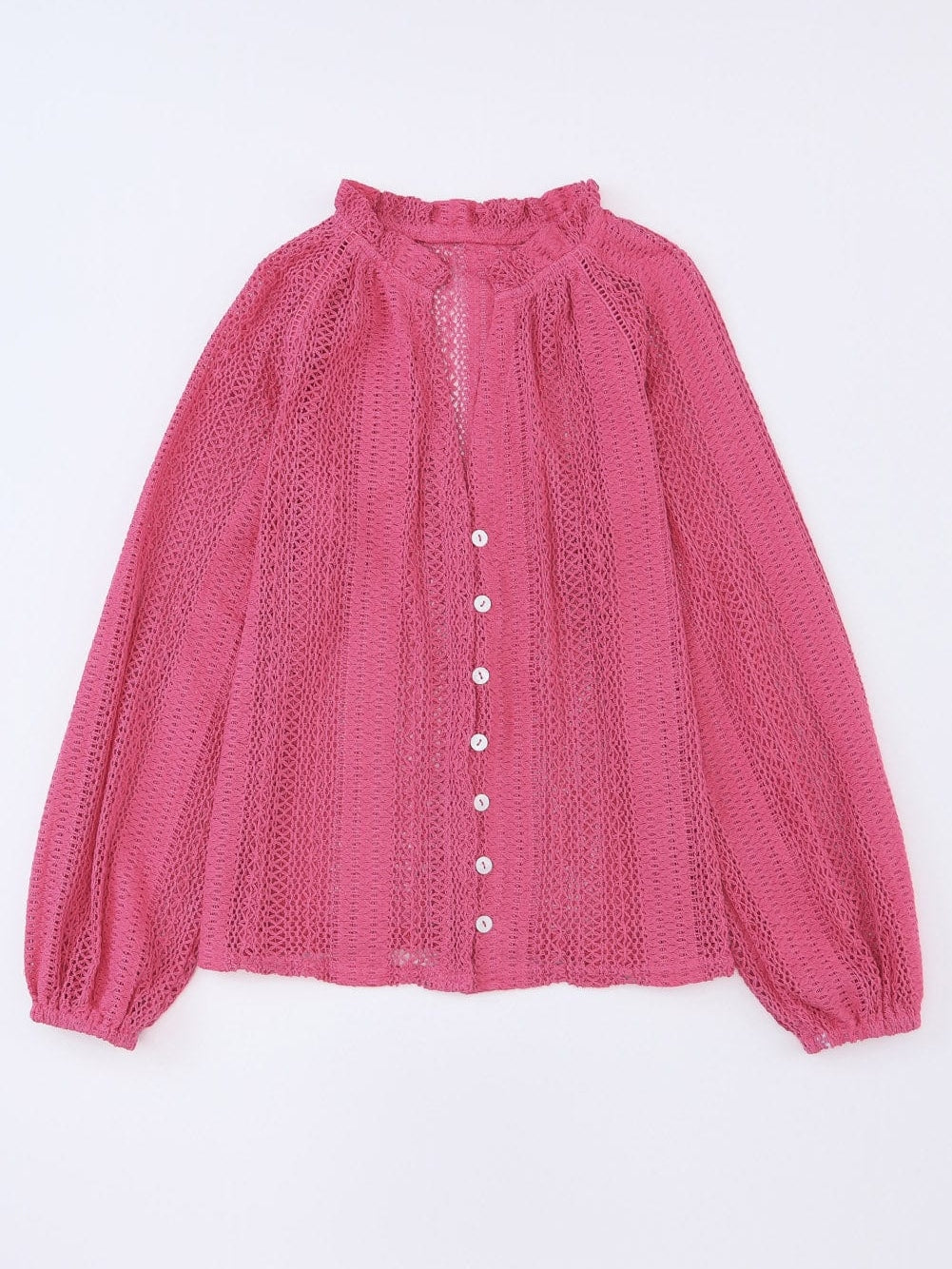 Elegant Pink Lace V-Neck Button-Up Blouse