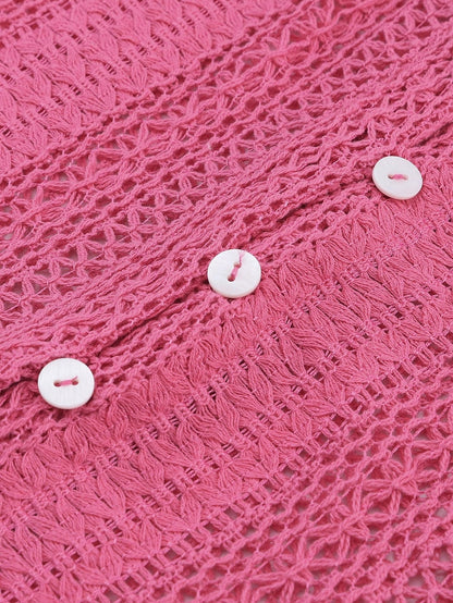 Elegant Pink Lace V-Neck Button-Up Blouse