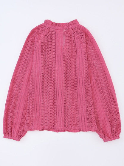 Elegant Pink Lace V-Neck Button-Up Blouse