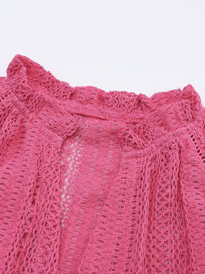 Elegant Pink Lace V-Neck Button-Up Blouse