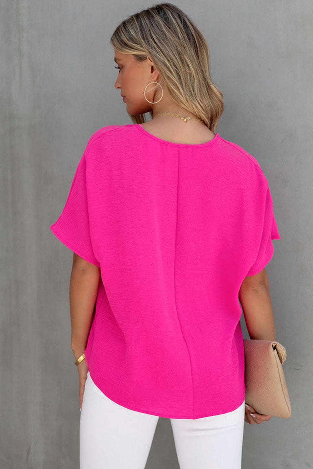 Elegant Pink Polyester V-Neck Summer Blouse