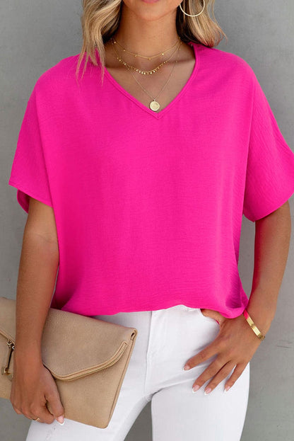Elegant Pink Polyester V-Neck Summer Blouse