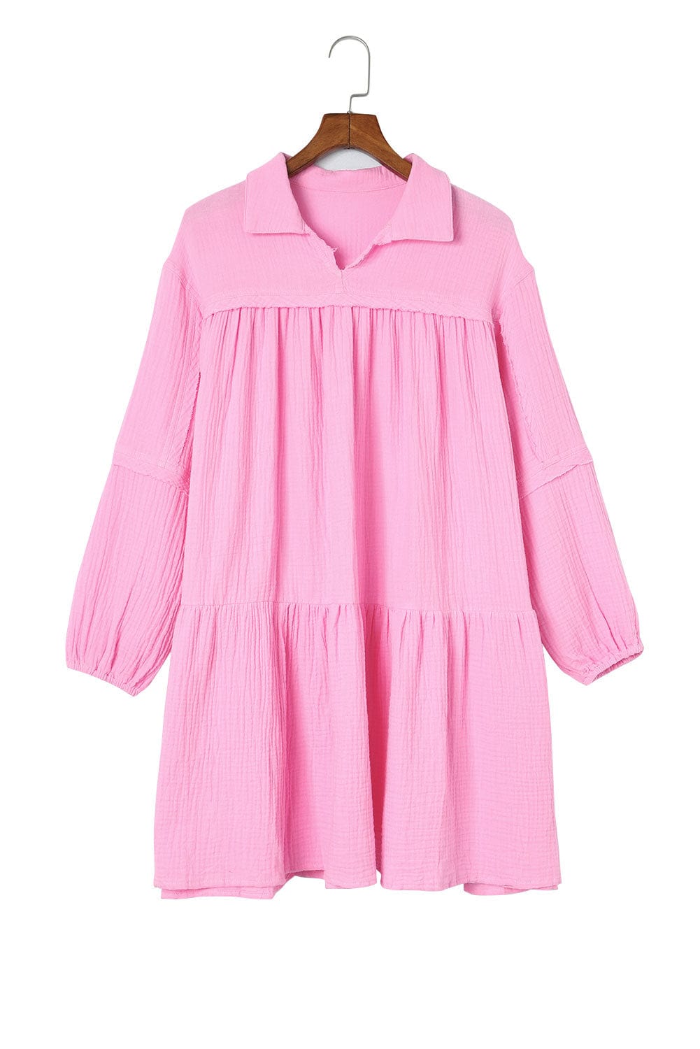Elegant Pink Tiered Bubble Sleeve Mini Dress