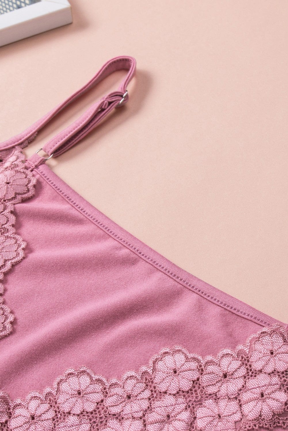 Elegant Pink V Neck Lace Camisole Top