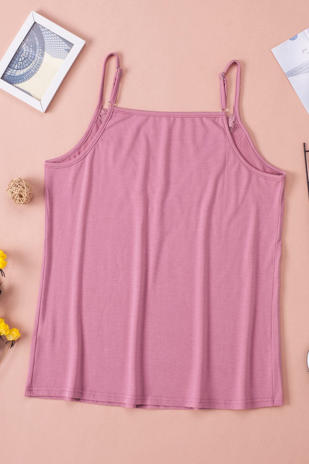 Elegant Pink V Neck Lace Camisole Top