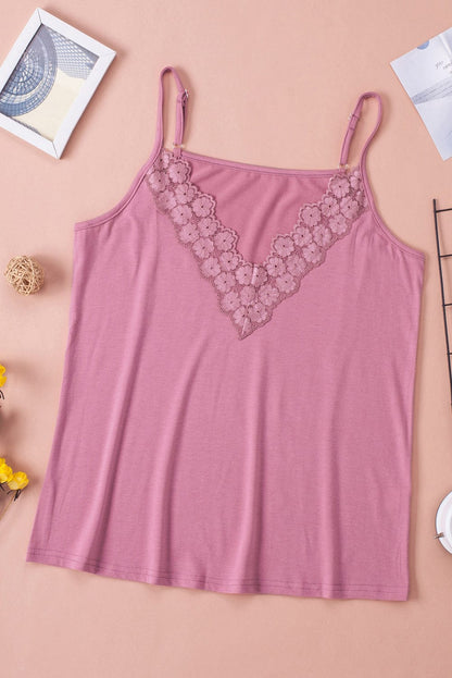 Elegant Pink V Neck Lace Camisole Top