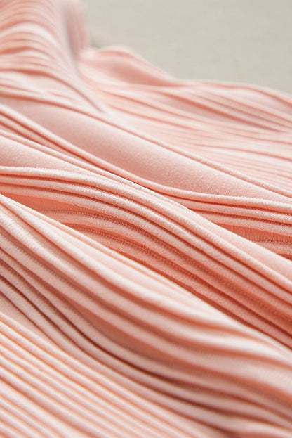 Elegant Pink Wavy Textured Short Sleeve Blouse