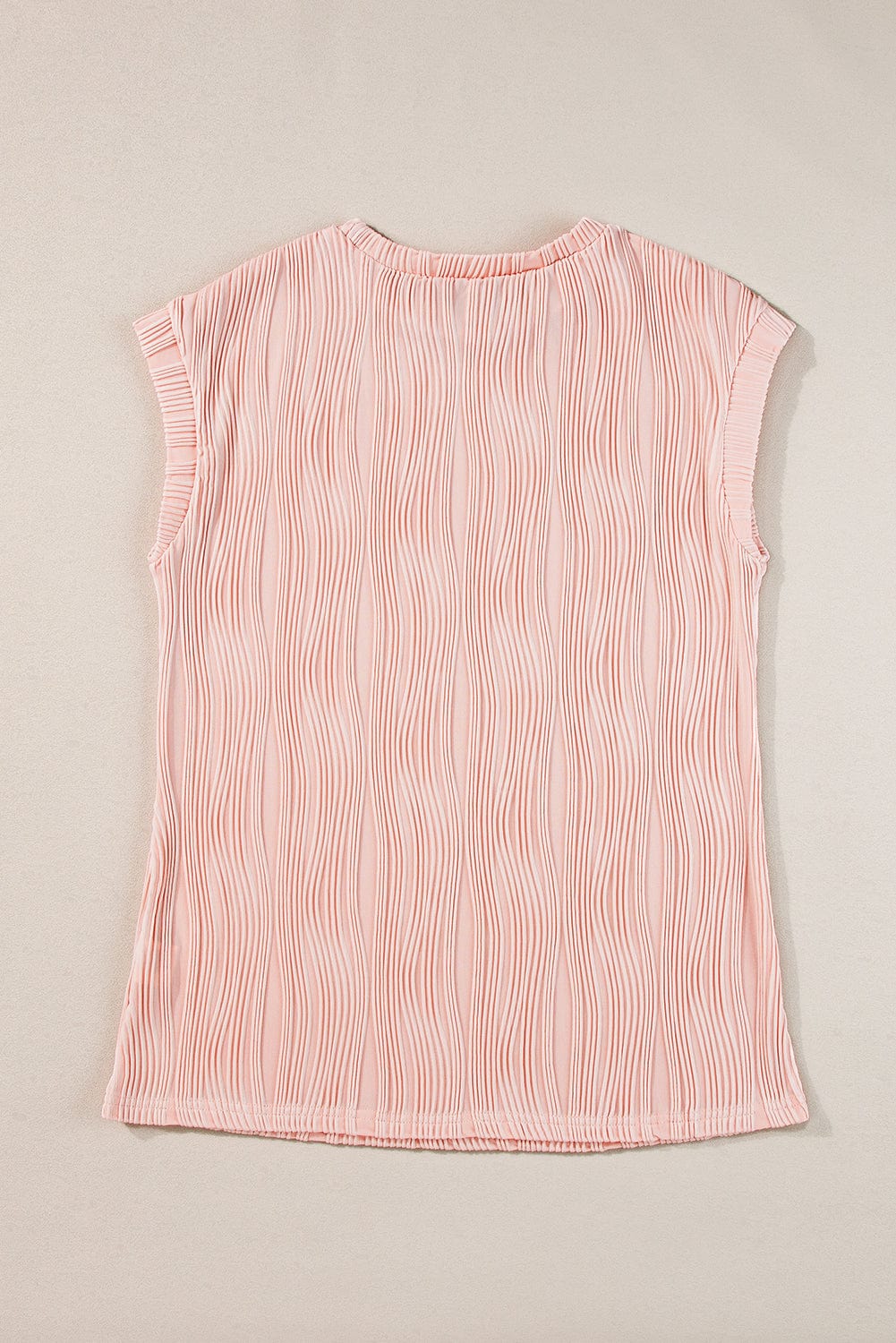 Elegant Pink Wavy Textured Short Sleeve Blouse