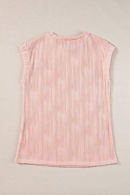 Elegant Pink Wavy Textured Short Sleeve Blouse