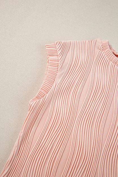 Elegant Pink Wavy Textured Short Sleeve Blouse