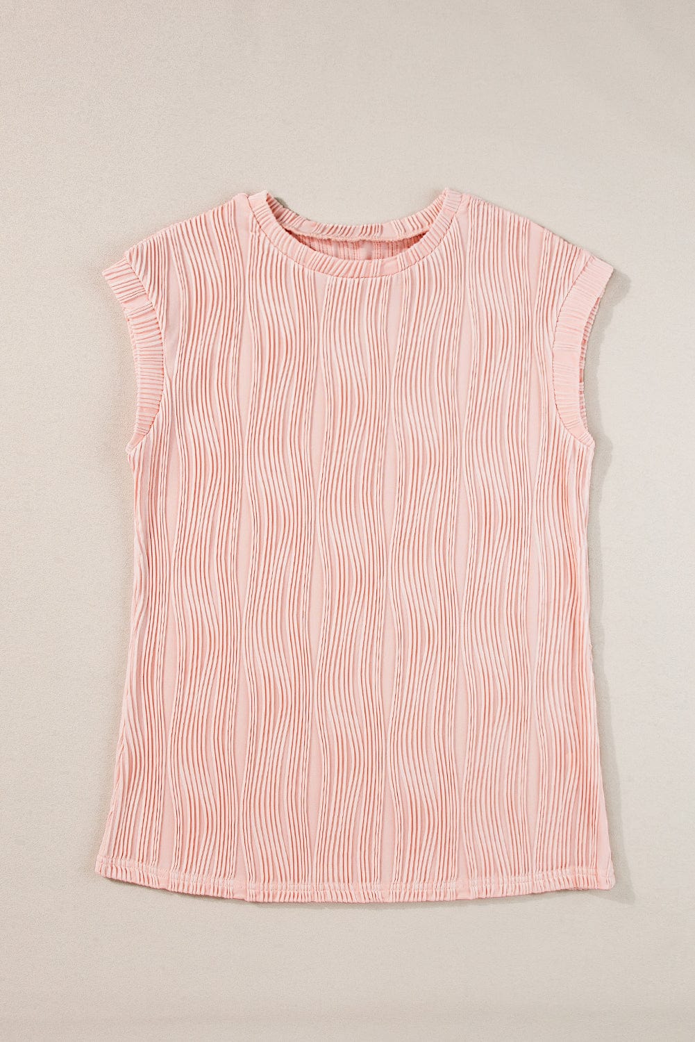 Elegant Pink Wavy Textured Short Sleeve Blouse
