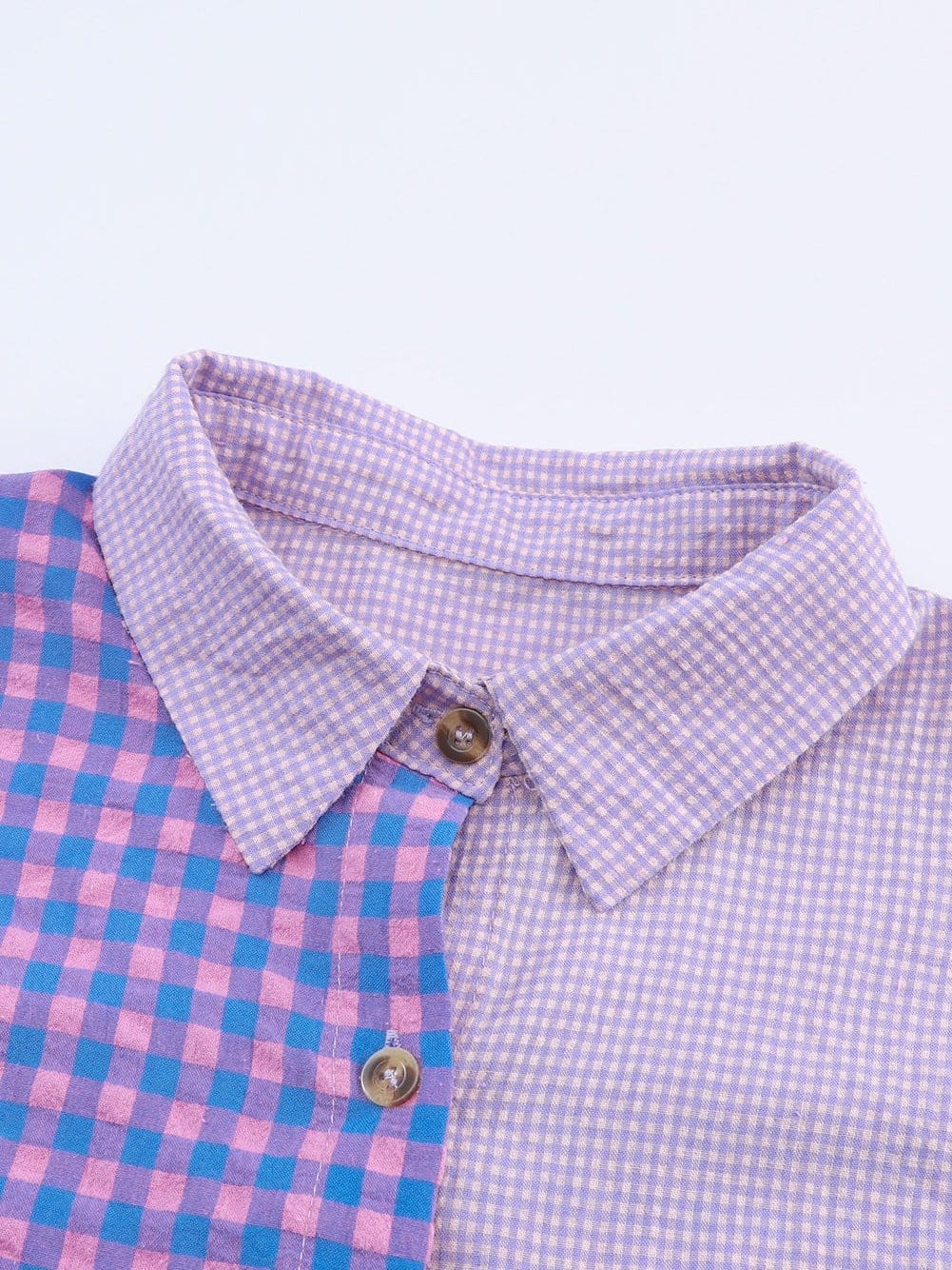 Elegant Plaid Print Purple Shirt with Button Detail