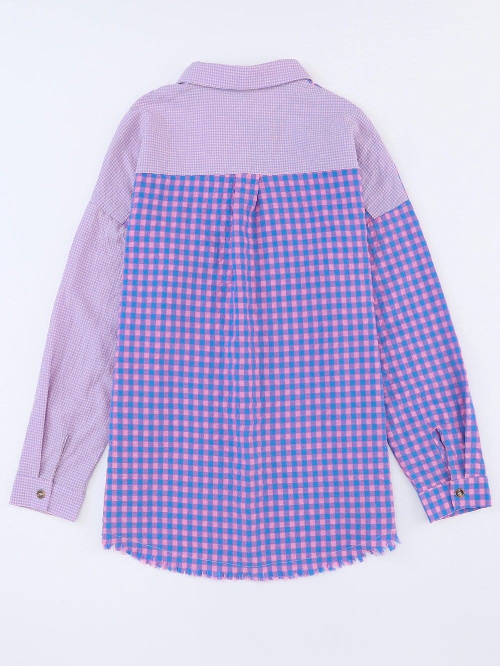 Elegant Plaid Print Purple Shirt with Button Detail