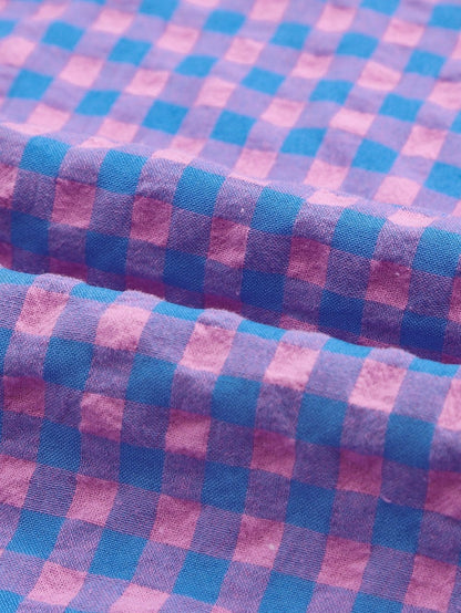 Elegant Plaid Print Purple Shirt with Button Detail