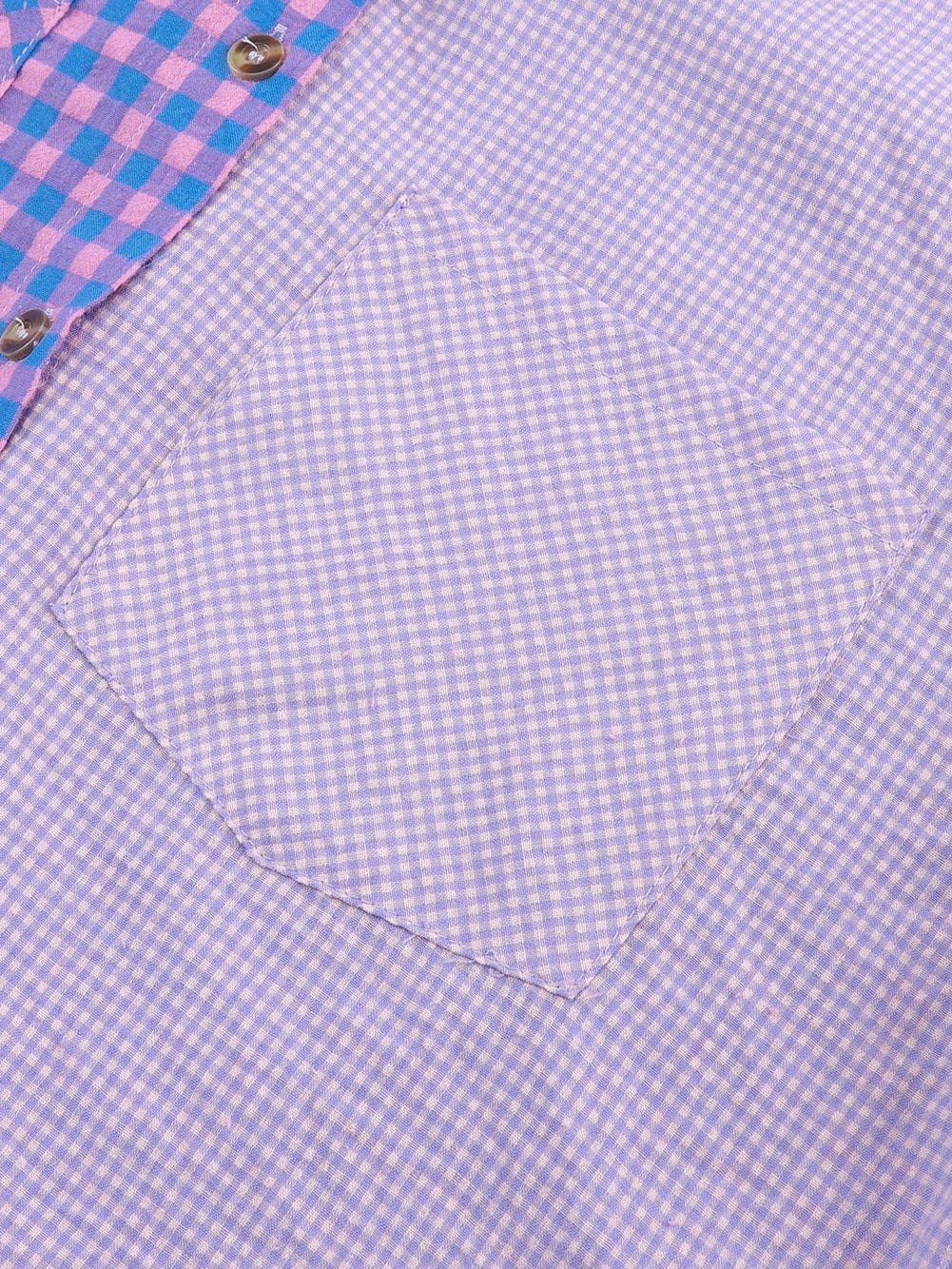 Elegant Plaid Print Purple Shirt with Button Detail
