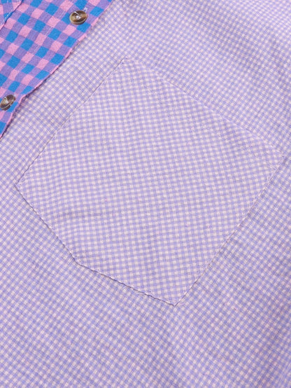 Elegant Plaid Print Purple Shirt with Button Detail