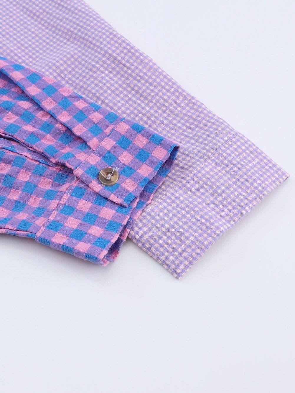 Elegant Plaid Print Purple Shirt with Button Detail