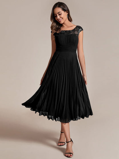 Elegant Pleated A-Line Chiffon Wedding Guest Dress with Cap Sleeves