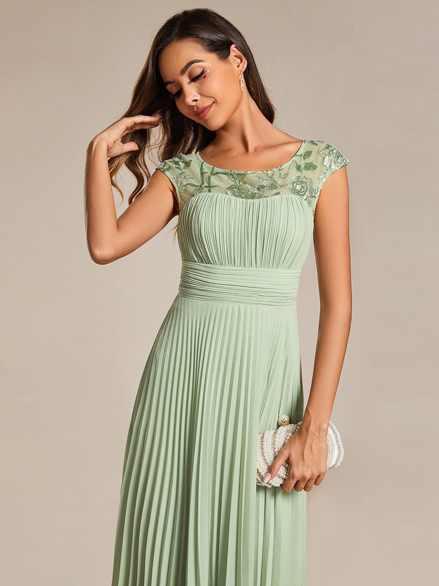 Elegant Pleated A-Line Chiffon Wedding Guest Dress with Cap Sleeves
