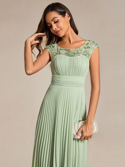 Elegant Pleated A-Line Chiffon Wedding Guest Dress with Cap Sleeves