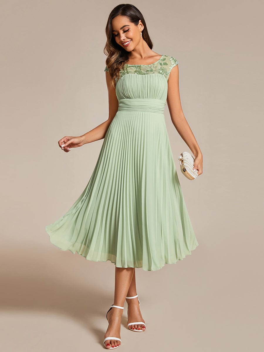 Elegant Pleated A-Line Chiffon Wedding Guest Dress with Cap Sleeves