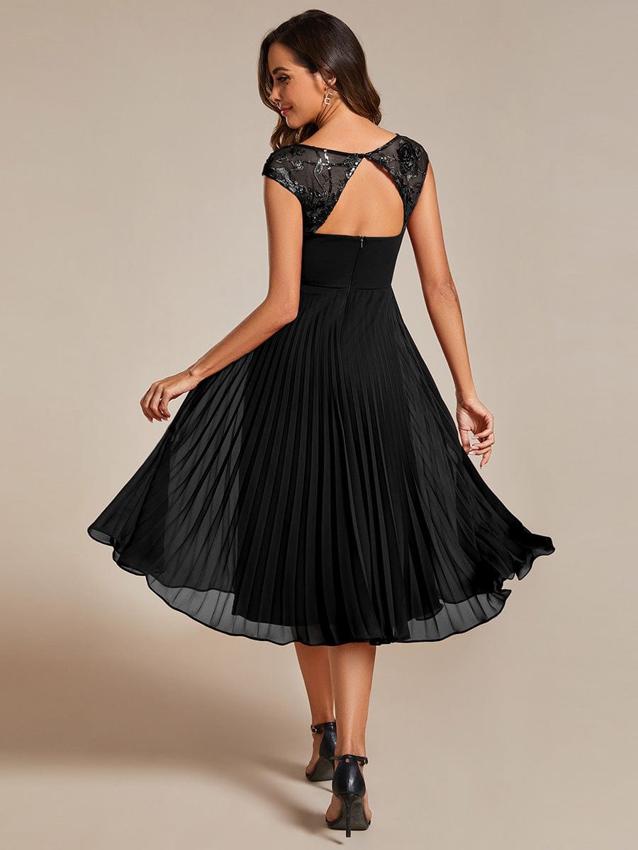 Elegant Pleated A-Line Chiffon Wedding Guest Dress with Cap Sleeves